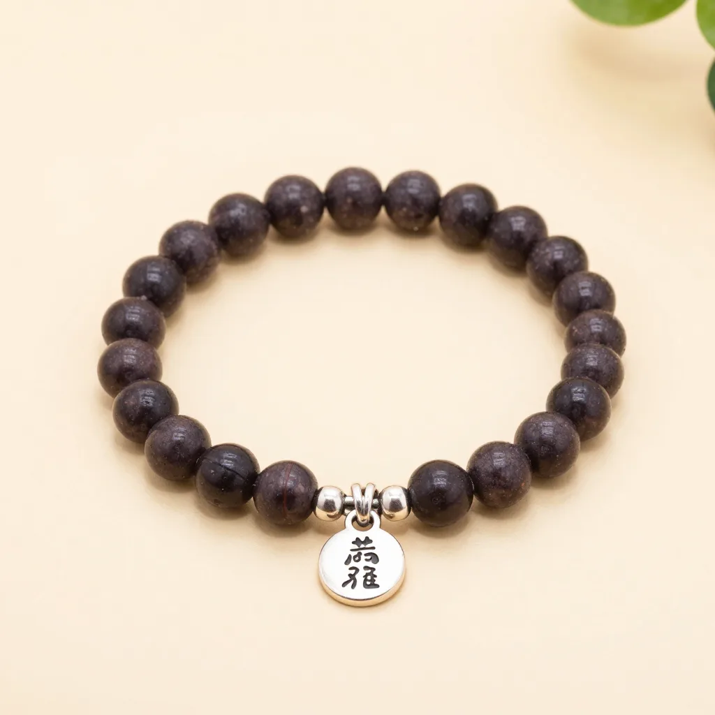 An açaí seed charm bracelet on a light background